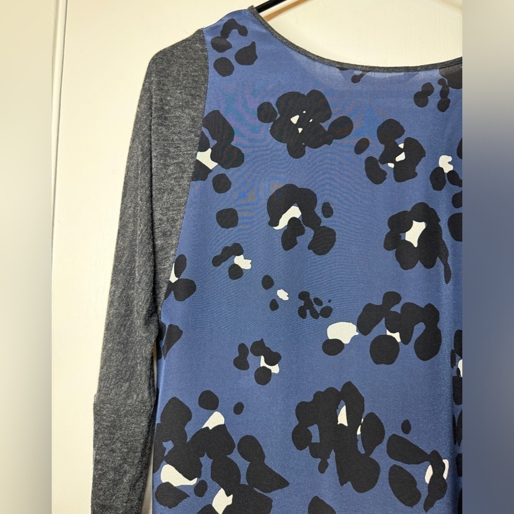 Rebecca Taylor Navy Blue Grey Leopard Animal Print Silk Wool Blend Blouse Size 2 - Picture 10 of 14